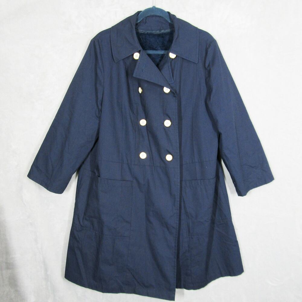 Vintage Sears Coat Womens Large Navy Blue Double Breasted Lined Peacoat 70s Warm